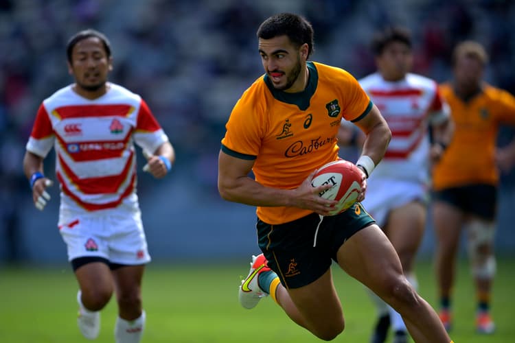 Tom Wright in action when the Wallabies last met the Brave Blossoms in Japan in 2021. Photo: Getty Images